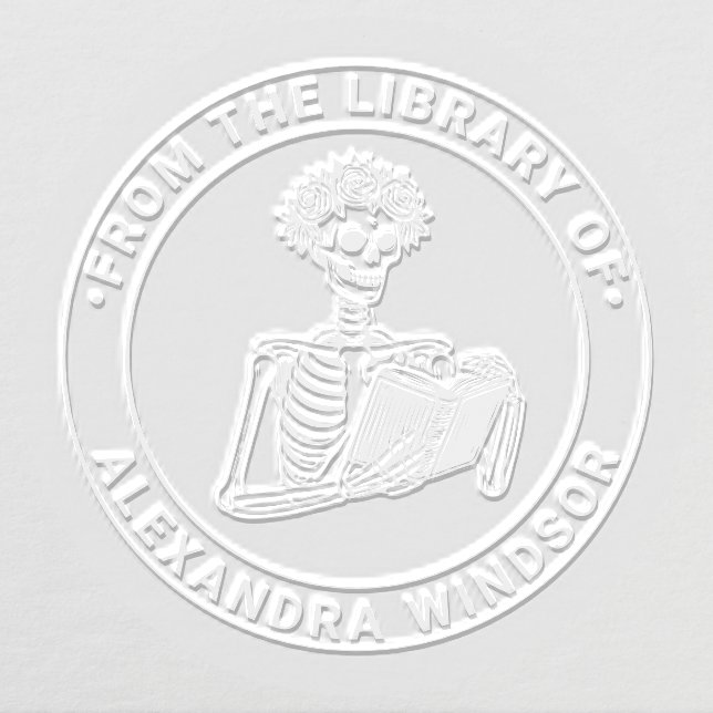 Rose Crown Skeleton Reading Library Book Name Embosser (Design)