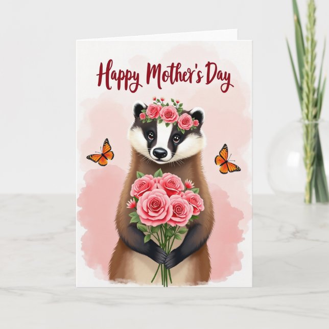 Rose Crowned Animal Mothers Day Card (Front)