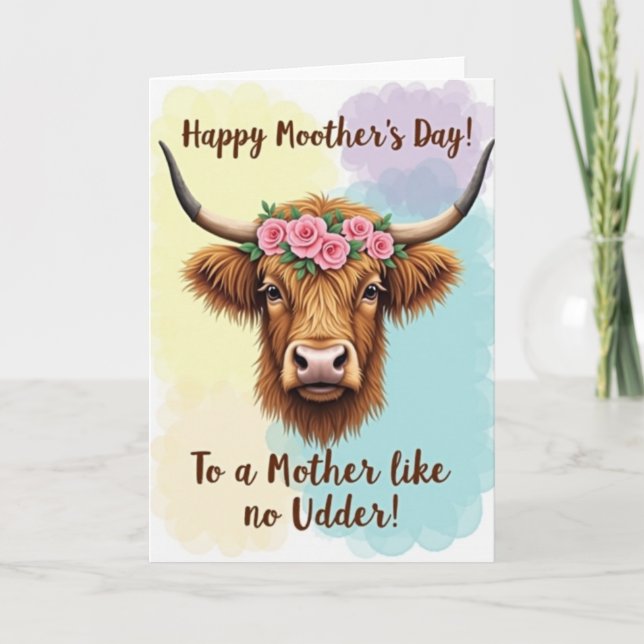 Rose Crowned Cow Mothers Day Card (Front)