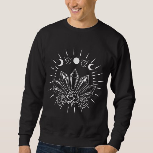 Rose Crystals Mystical Occult Pagan Witch Crescent Sweatshirt