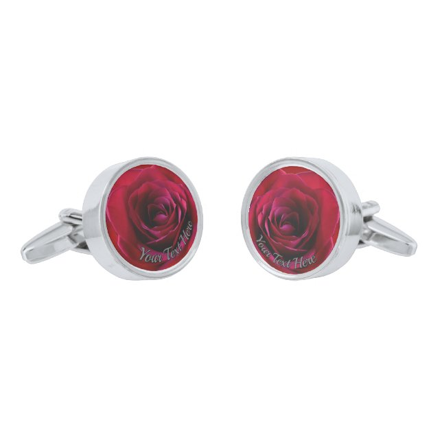Rose Cufflinks Personalized Red Rose Cufflinks (Angled)
