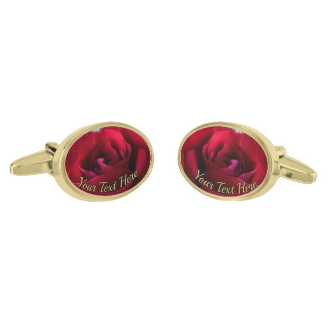 Rose Cufflinks Personalized Red Rose Cufflinks (Angled)