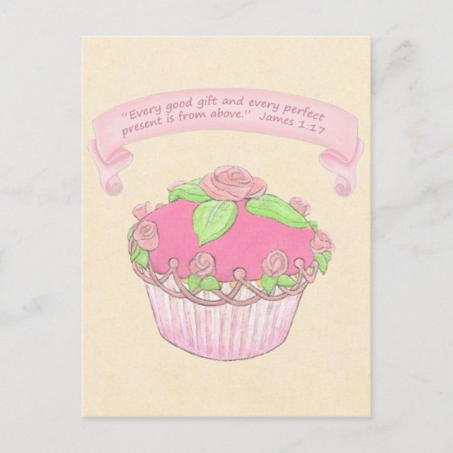 Rose Cupcake~Good Gift Scripture Postcard Print (Front)