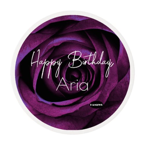 Rose Cupcake Topper Amethyst Purple HAMbWG  Edible Frosting Rounds