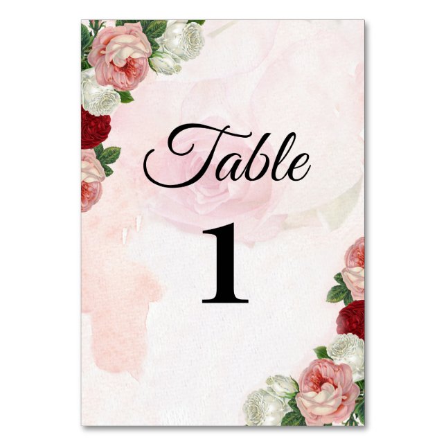 Rose custom Wedding Table Number Double sided Card (Front)