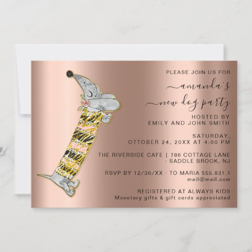 Rose Cute Dog New Doh House Party Rose Gold Invitation