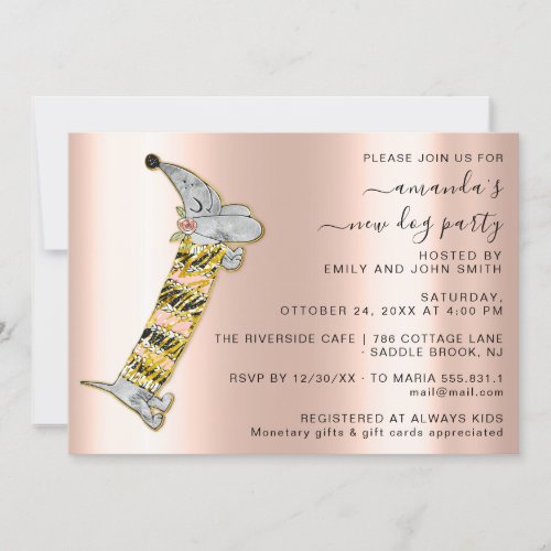 Rose Cute Dog New Doh House Party Rose Gold Invitation