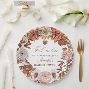 Rose Dahlia Wreath Fall Baby Shower Paper Plates