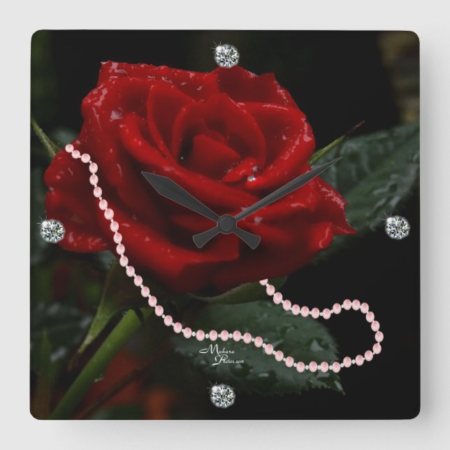 Rose & Daimonds Clock- personalize if desired Square Wall Clock (Front)