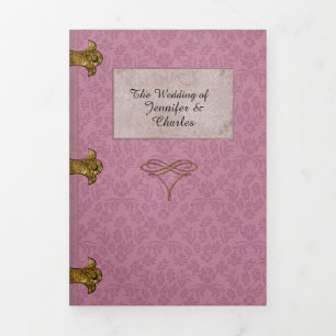 Rose Damask Fairy Tale Wedding Photo Tri-Fold Invitation