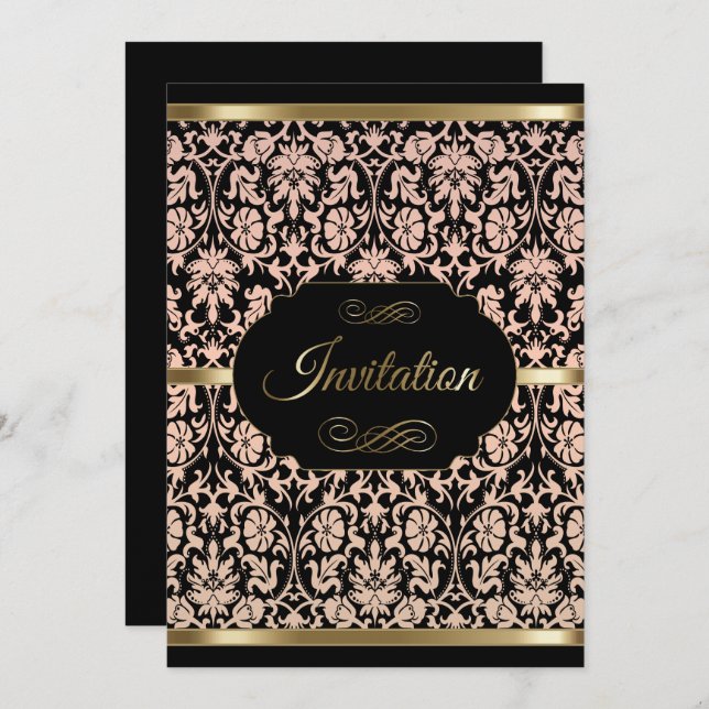 Rose Damask Party Celebration- Damask | DIY Text Invitation (Front/Back)