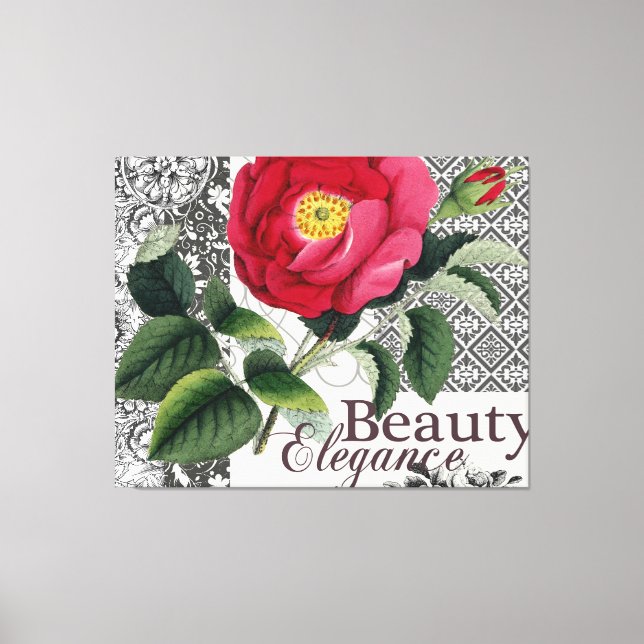 Rose Damask Pretty Floral Antique Canvas Print (Front)