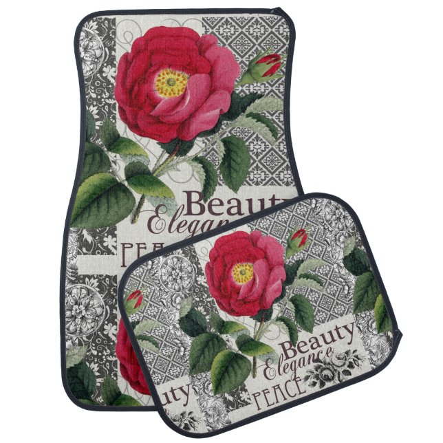 Rose Damask Pretty Floral Antique Car Floor Mat (Set)