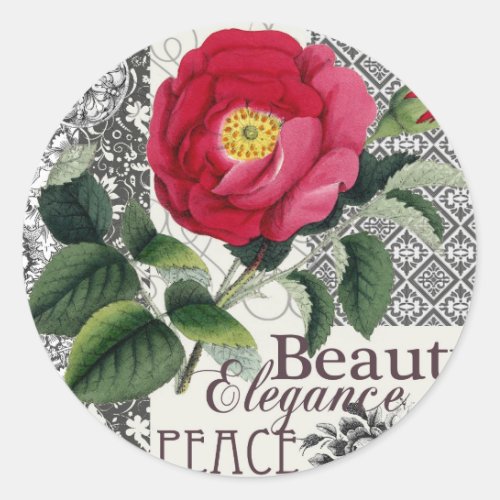Rose Damask Pretty Floral Antique Classic Round Sticker