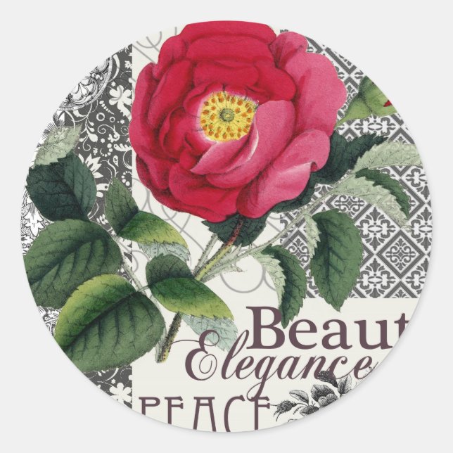 Rose Damask Pretty Floral Antique Classic Round Sticker (Front)
