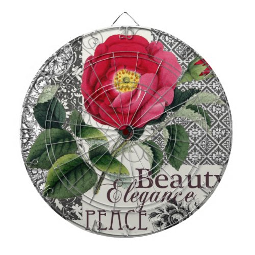 Rose Damask Pretty Floral Antique Dart Board