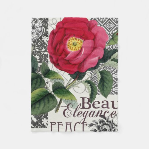 Rose Damask Pretty Floral Antique Fleece Blanket