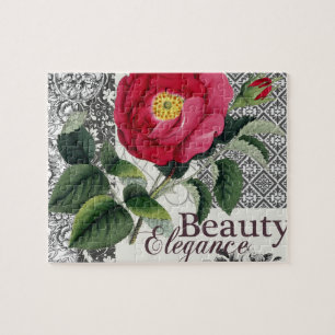 Rose Damask Pretty Floral Antique Jigsaw Puzzle