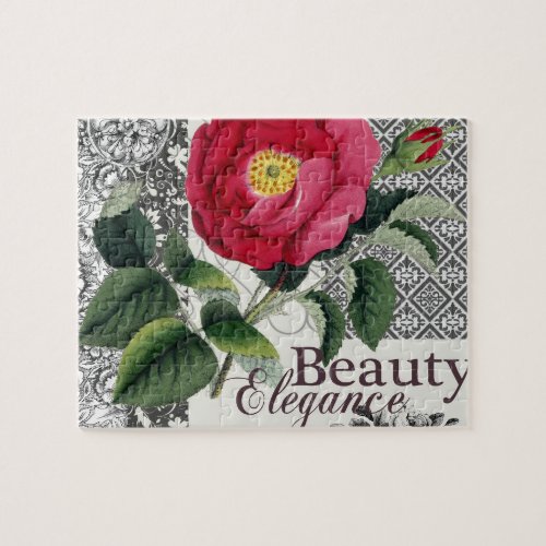 Rose Damask Pretty Floral Antique Jigsaw Puzzle