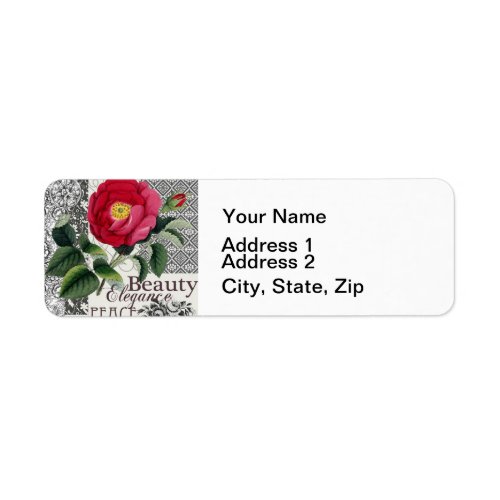 Rose Damask Pretty Floral Antique Label