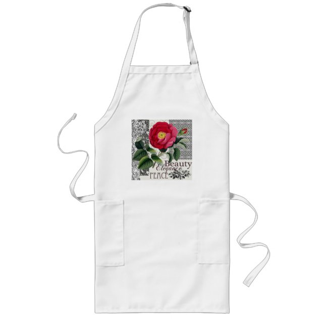 Rose Damask Pretty Floral Antique Long Apron (Front)