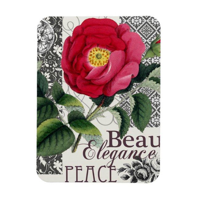 Rose Damask Pretty Floral Antique Magnet (Vertical)