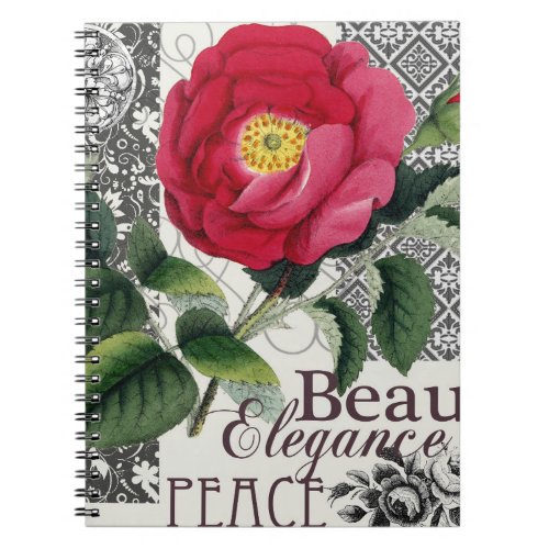 Rose Damask Pretty Floral Antique Notebook