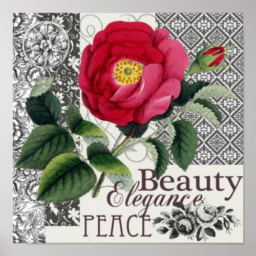 Rose Damask Pretty Floral Antique Poster