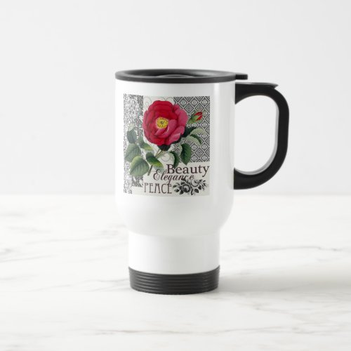 Rose Damask Pretty Floral Antique Travel Mug