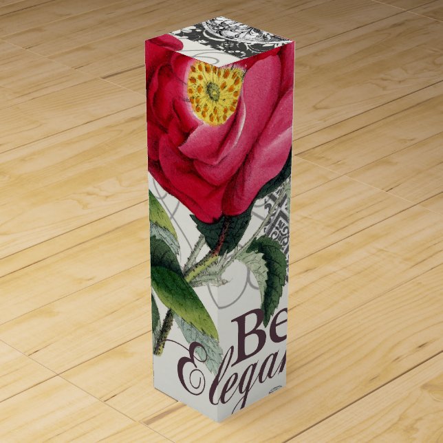 Rose Damask Pretty Floral Antique Wine Gift Box (Front)