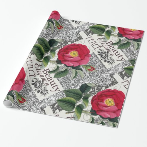 Rose Damask Pretty Floral Antique Wrapping Paper