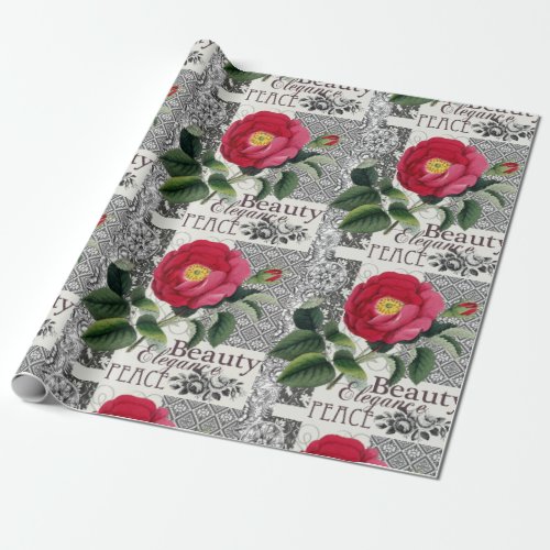 Rose Damask Pretty Floral Antique Wrapping Paper