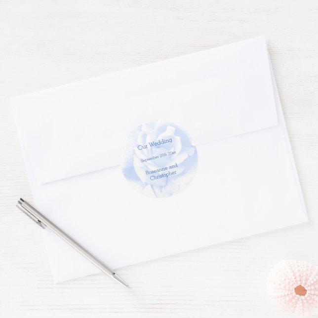 Rose Design Blue Coloured Wedding Classic Round Sticker (Envelope)