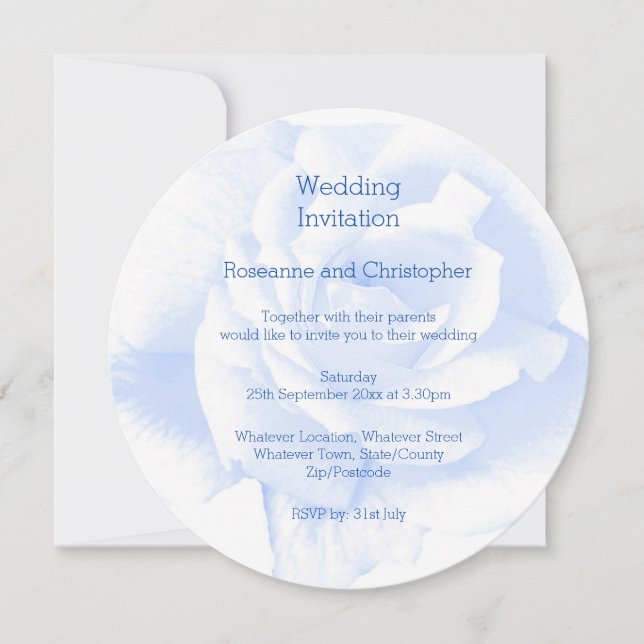 Rose Design Blue Coloured Wedding Invitation (Front)