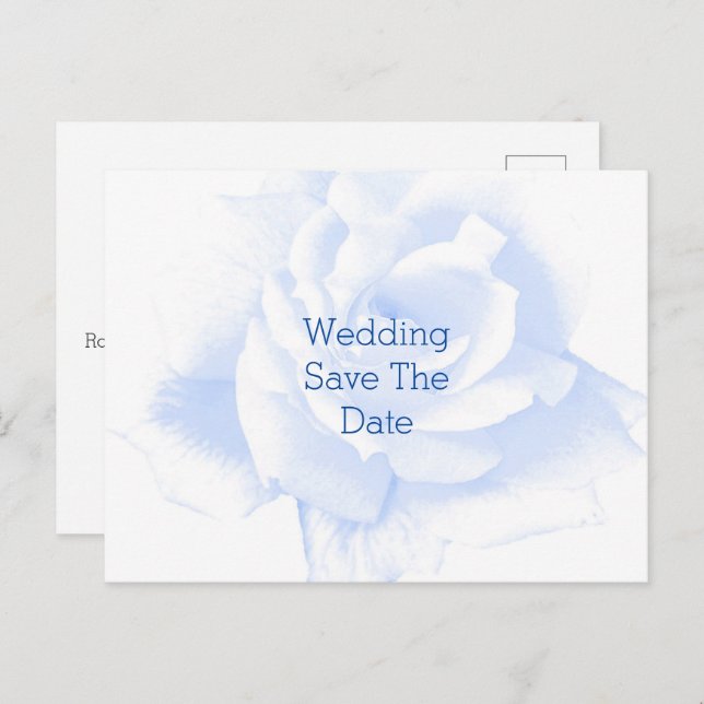 Rose Design Blue Coloured Wedding Save The Date Announcement Postcard (Front/Back)