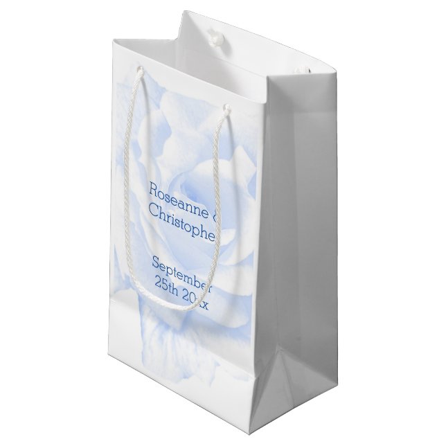 Rose Design Blue Coloured Wedding Small Gift Bag (Front Angled)