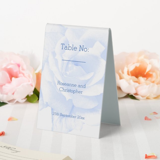 Rose Design Blue Coloured Wedding Table Tent (In SItu (Wedding))