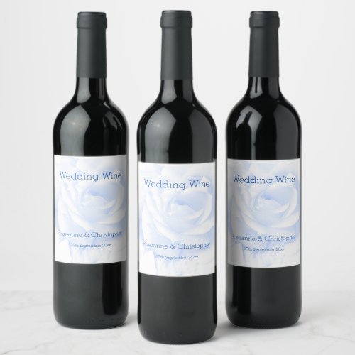 Rose Design Blue Coloured Wedding Wine Label