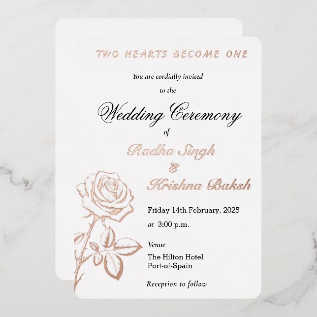 Rose Design Classic Wedding  Foil Invitation (Front/Back)