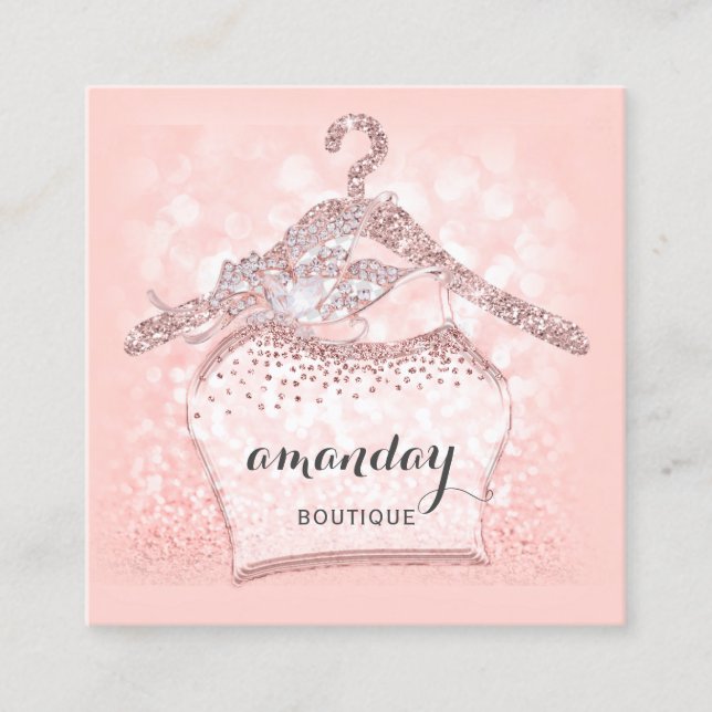 Rose Diamond Cloth Hanger Dress  Boutique Square Square Business Card (Front)