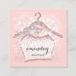 Rose Diamond Cloth Hanger Pink Boutique Square Square Business Card