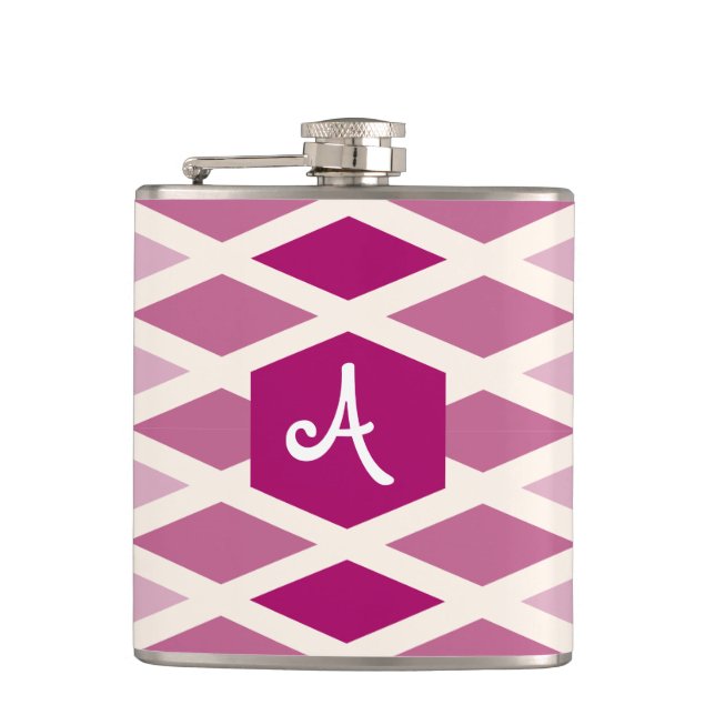 Rose Diamond Ombre Monogram Flask (Front)