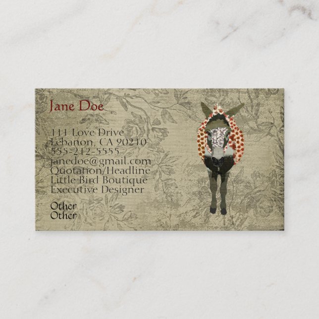 Rose Donkey White Vintage Business Cards (Front)