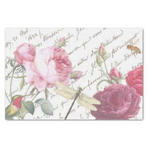 Rose Dragonfly French Script Honeybee Tissue Paper