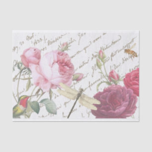 Rose Dragonfly French Script Honeybee Tissue Paper