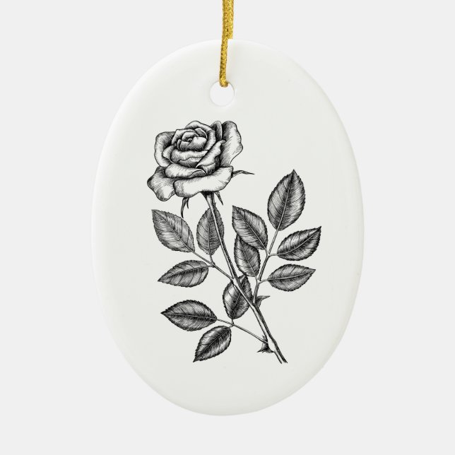 Rose drawing 2 ceramic ornament (Front)