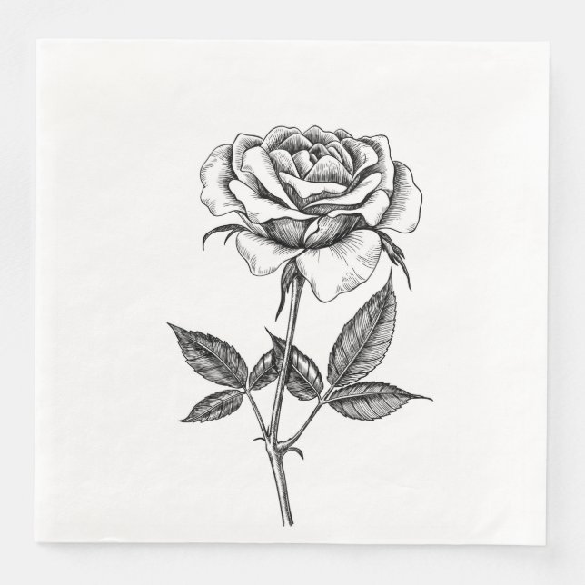 Rose drawing paper dinner napkins (Front)