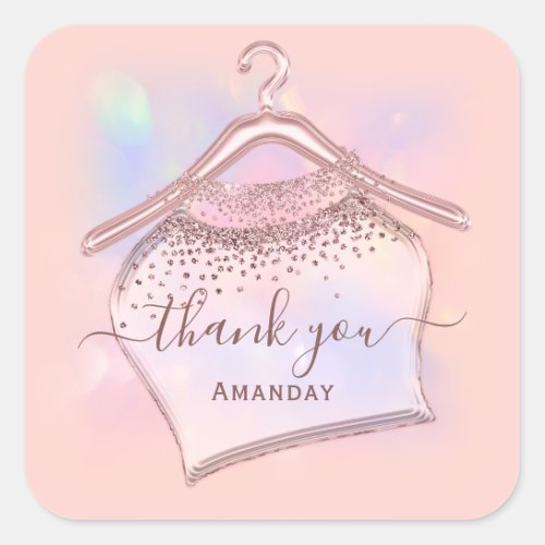 Rose Dress Thank You Fashion Boutique Girly Bridal Square Sticker