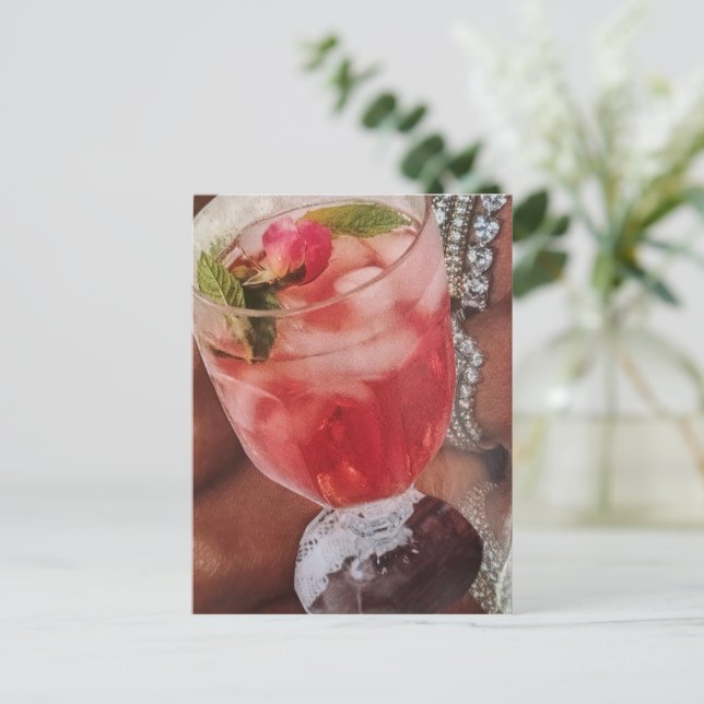 Rose Drink and Jewels Mixed Media Collage  Postcard (Standing Front)