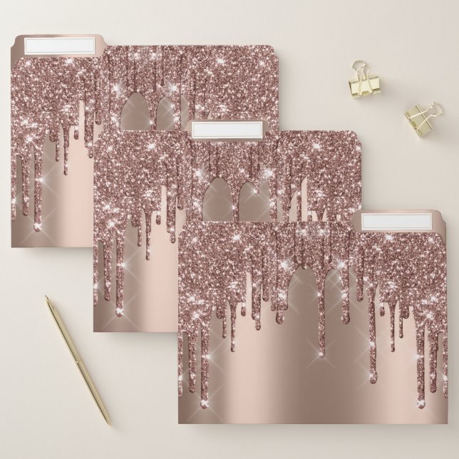 Rose  Drips Glitter Effect Beauty Studio Brown File Folder (Set)